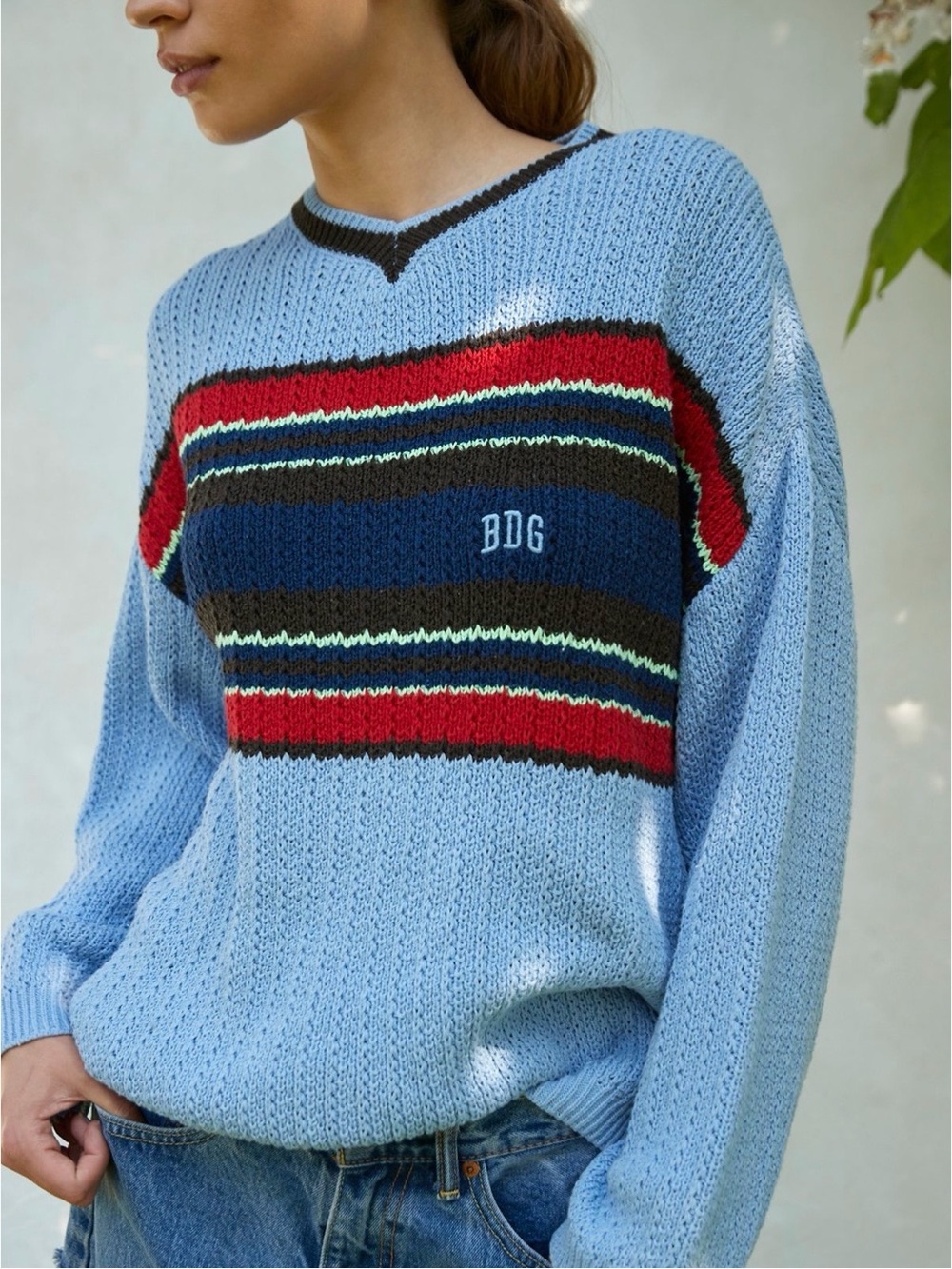 EUC BDG Carter Recycled Pullover Sweater Blue Multi sz M